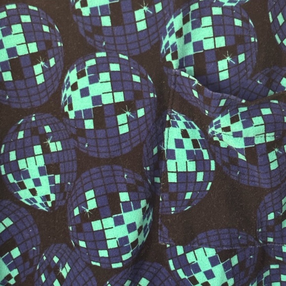 LuLaRoe Carly Swing Dress XL black, blue, turquoise DISCO BALLS! Like Leggings - Picture 2 of 3